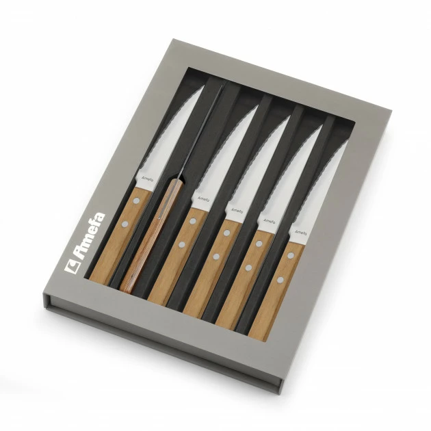 Coffret 6 Couteaux Steak Pizza Bois 21,5 Cm Amefa 4 Coffret 6 Couteaux Steak Pizza Bois 21,5 Cm Amefa – Image 2