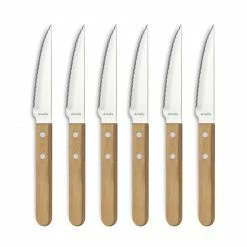 Coffret 6 Couteaux Steak Pizza Bois 21,5 Cm Amefa